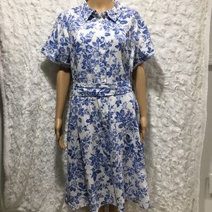 NEW London Style Collection Womens Sz 18 Blue & White Dress NWT short sleeve